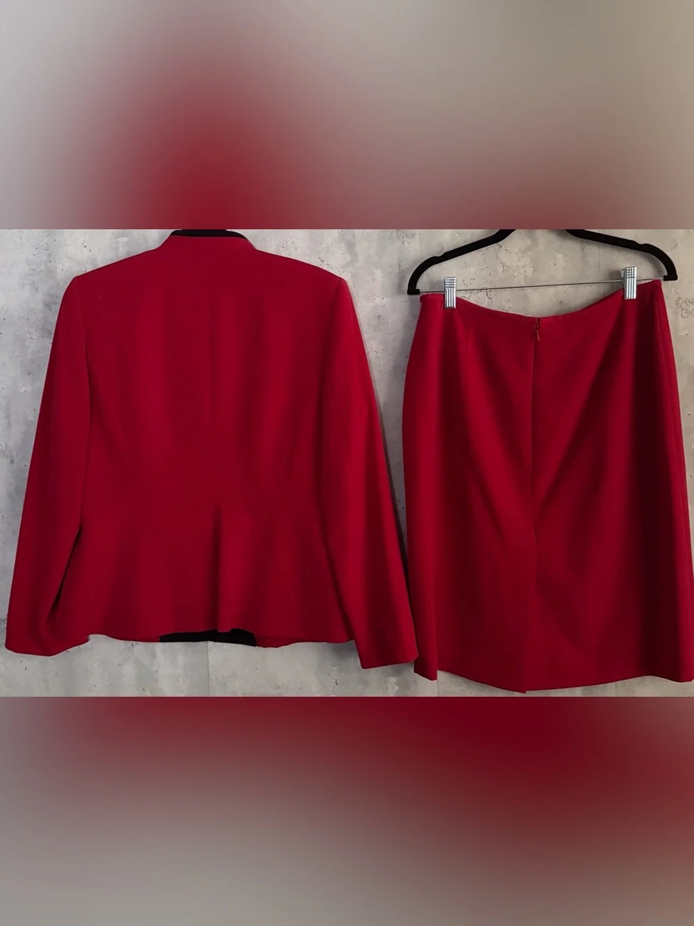Vtg Liz Claiborne Red Skirt Suit 12P Ofc  Siren Career Church Zip Blazer Skirt